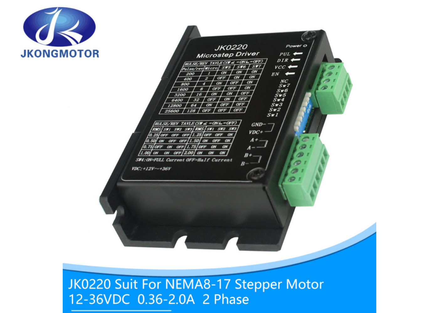 36vdc 3A NEMA 17 2 단계 스텝퍼 모터 드라이버 JK0220